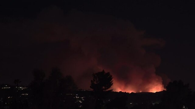 Wildfire Blaze on Hills Seen from Sherman Oaks, California