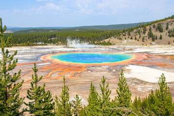 Yellowston National Park Grand Prismatic Geyser Volcanic Thermal Area
