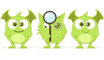 Obraz premium Cute monsters featuring a modern design. Small, cute characters with scary and zany faces, isolated on a white backdrop. Modern illustration