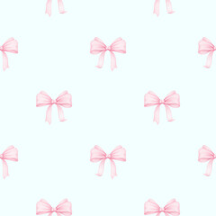 cute pink bows. Watercolor seamless pattern for children's textiles and wrapping paper.