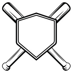 Crossed baseball bat with shield. Baseball team or sport club emblem design