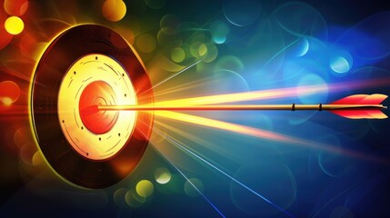 vibrant target with arrow hitting center, symbolizing focus and achievement. colorful background enhances dynamic energy of scene