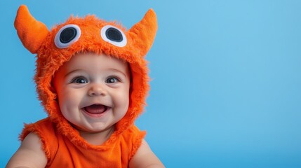 Fototapeta premium A fun-loving baby girl in a Halloween monster costume, beaming with joy