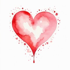A vibrant red watercolor heart with soft edges and splashes, dripping at the bottom, set against a white background