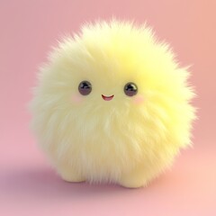 A very cute, small, and fluffy lemon-colored 3D monster character, resembling a yellow baby monster in a realistic render illustration