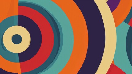 Colorful abstract circles create vibrant and dynamic pattern, showcasing blend of red, orange, blue, and cream tones. This design evokes sense of energy and creativity