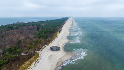 drone view from the beach in Jastarnia. Baltic sea. Poland