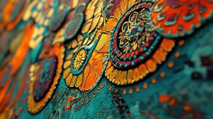 A composition of various Madhubani elements, combining motifs and patterns in a harmonious blend of colors.