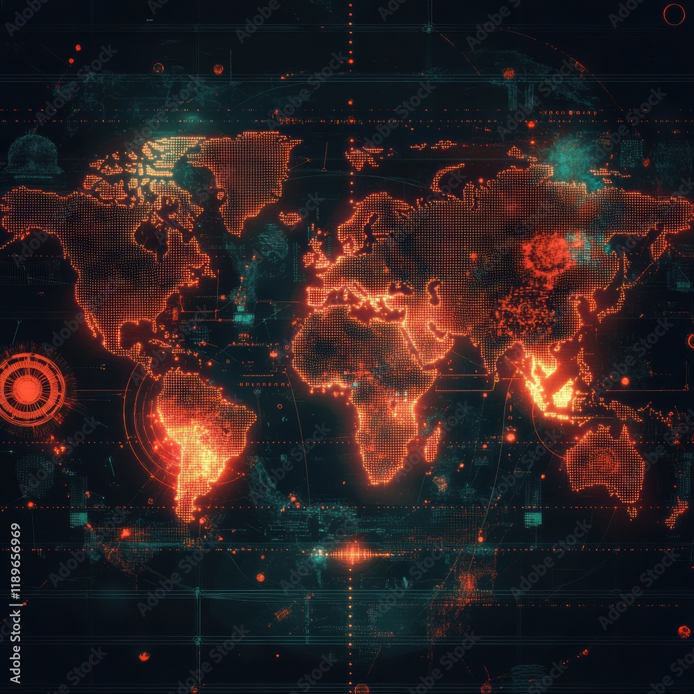 Aufkleber map displaying global epidemic outbreak zones with highlighted regions and data visualizations. gene