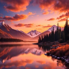 Fototapeta premium beautiful sunset over the lake