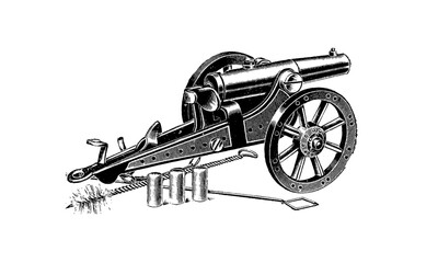 Canon Engraving Style Vector Illustration on White Background 