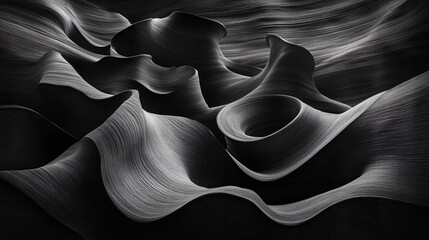 Abstract Black and White Swirling Sand Dunes,  Dramatic Desert Landscape, Monochrome Nature Photography