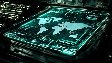 Global Network Interface: Futuristic World Map Display