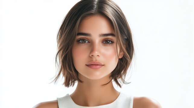 Portrait of young beautiful woman with perfect smooth skin isolated over white background. Facebuilding. Concept of natural beauty, plastic surgery, cosmetology, cosmetics, skin care