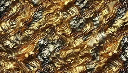 Seamless metallic gold foil texture with bold hammered patterns, rough shimmering surface, and a rich luxurious look, generative ai