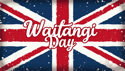 An artistic representation of Waitangi Day banner featuring the New Zealand flag, celebrating culture, unity, and heritage in a vibrant design.