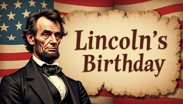 Classic banner design for Lincoln’s Birthday showcasing patriotic colors and festive text. - Powered by Adobe