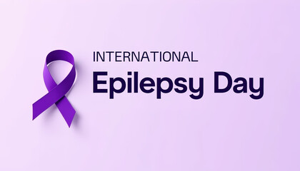 Purple ribbon banner showcasing International Epilepsy Day with space for important text and promoting awareness of epilepsy and cancer.