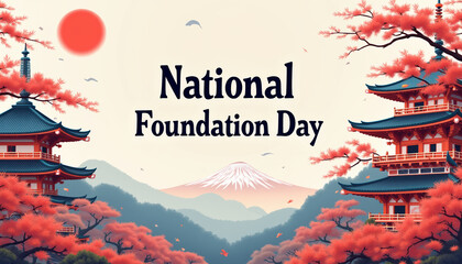 Beautifully designed banner for National Foundation Day in Japan featuring traditional elements, with ample space for impactful text.