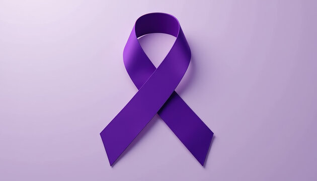 Single purple ribbon representing awareness for International Epilepsy Day and cancer, providing space for important text.