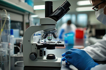 Medical Laboratory Analyzing HMPV Samples with Microscope