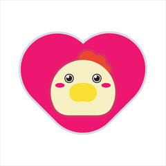 Chicken love flat icon design. Chicken heart flat design for sticker, mockup ideas vector illustration. 