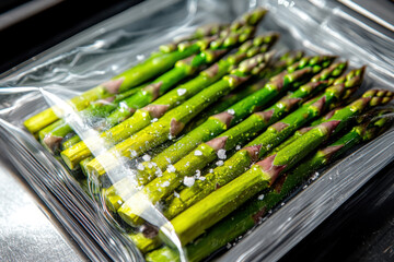Obraz premium Vacuum-Sealed Asparagus with Olive Oil and Salt