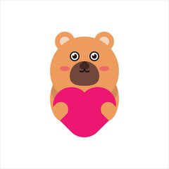 teddy bear with heart vector design illustration. Grizzly holding a heart illustration. 