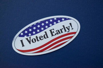 I Voted Early Sticker Worn By Voters, on Blue or Red background