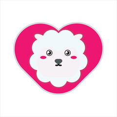 Cute character of sheep holding a heart flat icon design. funny animal farm flat icon design illustration. 