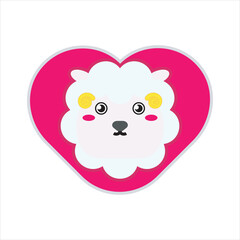 Cute character design of ram and love illustration. Funny animal farm icon design for sticker, mockup ideas vector illustration. 