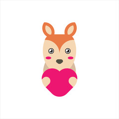 Funny cartoon of reindeer huge a heart vector design illustration. 