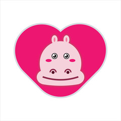 Hippo and love flat icon vector design illustration. 