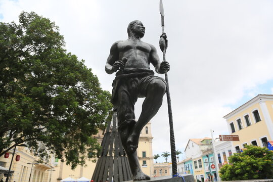 Salvador, Bahia, Brazil - December 17, 2024: Statue of black leader Zumbi dos Palmares in the city of Salvador.