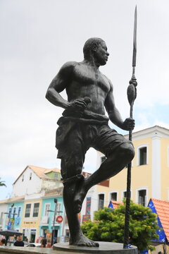 Salvador, Bahia, Brazil - December 17, 2024: Statue of black leader Zumbi dos Palmares in the city of Salvador.