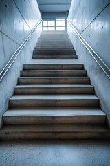 Fototapeta premium Modern Concrete Staircase Leading to Bright Upper Floor in Contemporary Building Design : Generative AI
