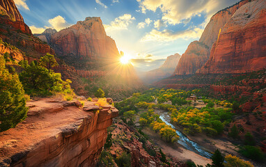 Majestic Sunset over Zion Canyon's Breathtaking Landscape