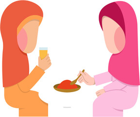 Hijab Girls Doing Iftar Illustration