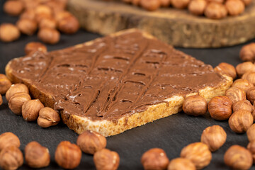 hazelnuts and bread with nut paste with chocolate