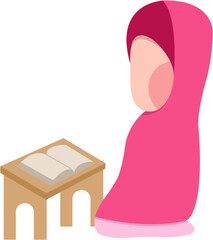 Hijab Girl Reading Quran Character