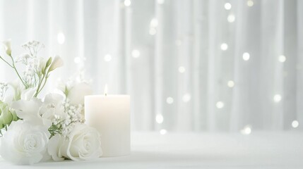 White Flowers, Candle, Soft Light, Peaceful Memorial