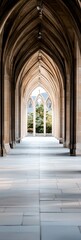 Fototapeta premium Elegant Gothic Architecture with Sunlit Cathedral Arches and Stone Corridor : Generative AI