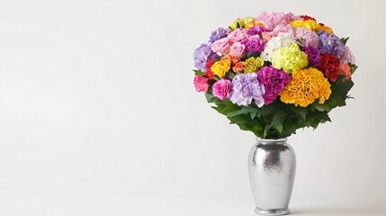 Obraz premium Vibrant Colorful Flower Bouquet in Silver Vase