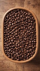 Fototapeta premium Coffee beans arranged in a decorative bowl on a wooden table, arrangement, earthy, centerpiece