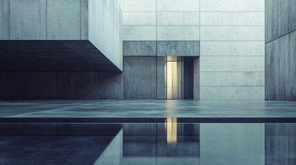 Modern Concrete Architecture Interior with Reflective Pool - Minimalist Design