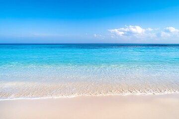 Crystal Clear Blue Ocean Waves Lapping on Shoreline with Bright and Sunny Summer Skies : Generative AI