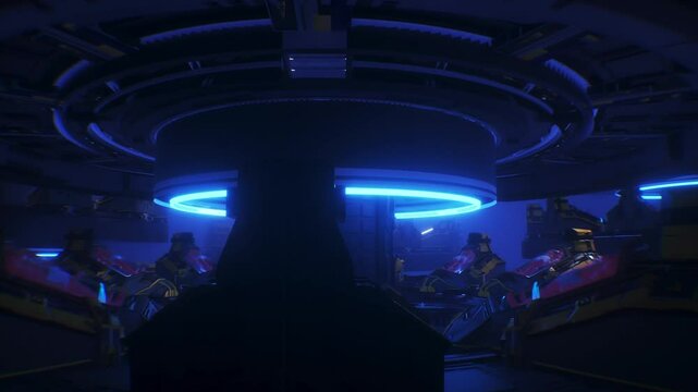 futuristic laboratory with cryocapsules with sleeping peoples. Cryo sleep future concept. Realistic 4k animation.