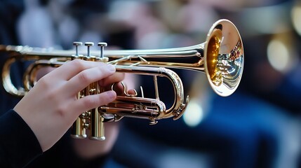 Obraz premium Close Up of Jazz Musician Playing Trumpet in an Orchestra Performance : Generative AI
