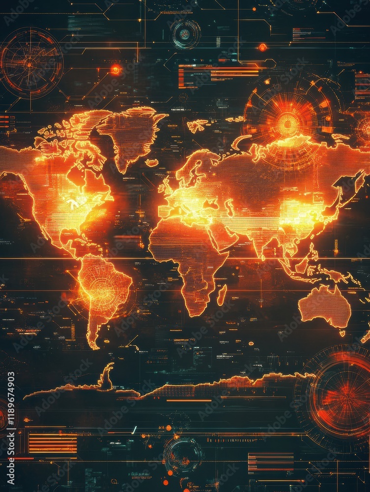 Leinwandbilder World map highlighting epidemic outbreak zones with dynamic visual effects and data overlays. Generative AI