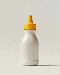Baby Bottle with Milk and Yellow Cap, High-Resolution Product Photography
